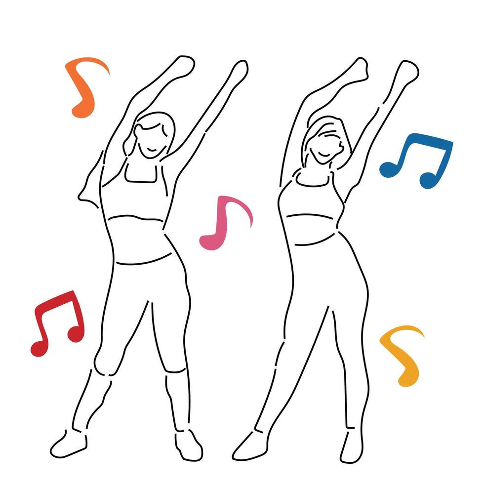 Sketch lifestyle concept minimal girl woman dance aerobics drawing line art. Female exercise hand drawn line concept with white ioslated background. Abstract,illustration. vector