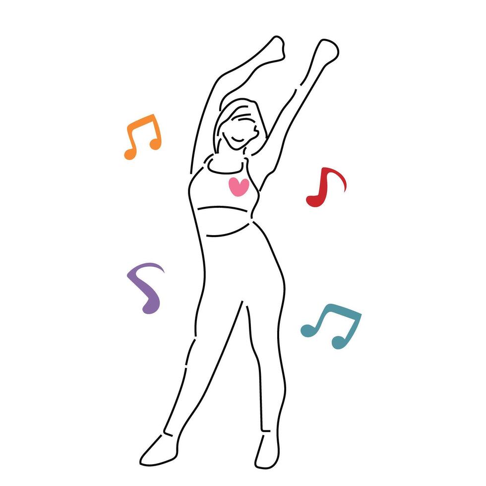 Sketch lifestyle concept minimal girl woman dance aerobics drawing line art. Female exercise hand drawn line concept with white ioslated background. Abstract,illustration. vector