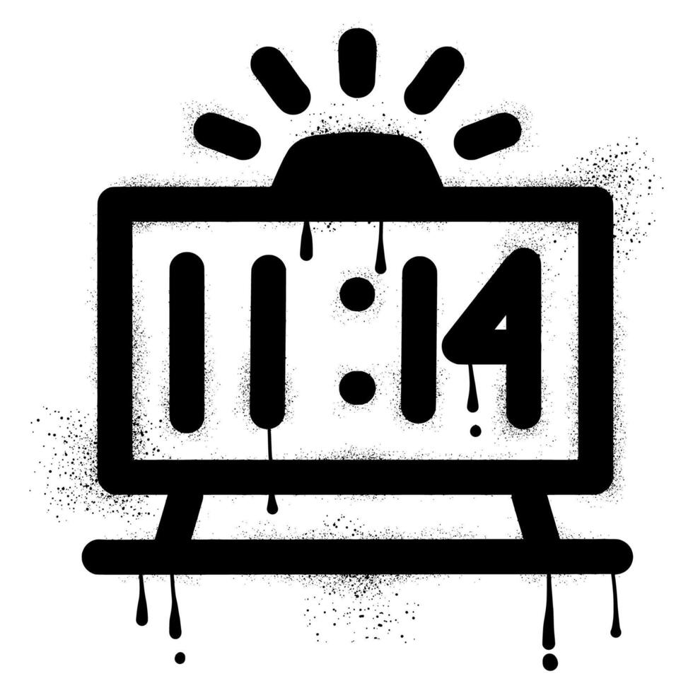 Digital alarm clock with black spray paint graffiti style vector