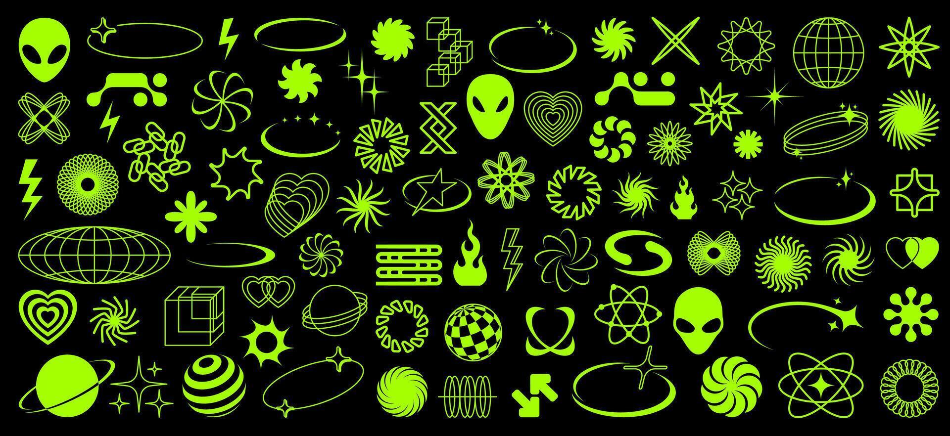 Acid Y2K abstract geometric shapes and figures vector