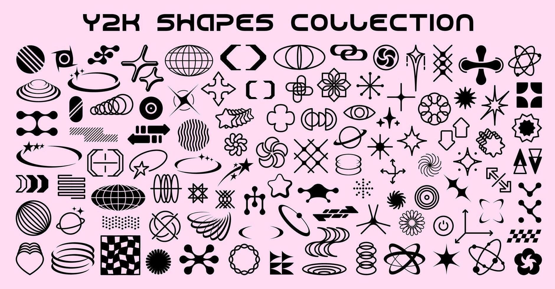 Retro y2k shapes and elements, star, flower, arrow vector
