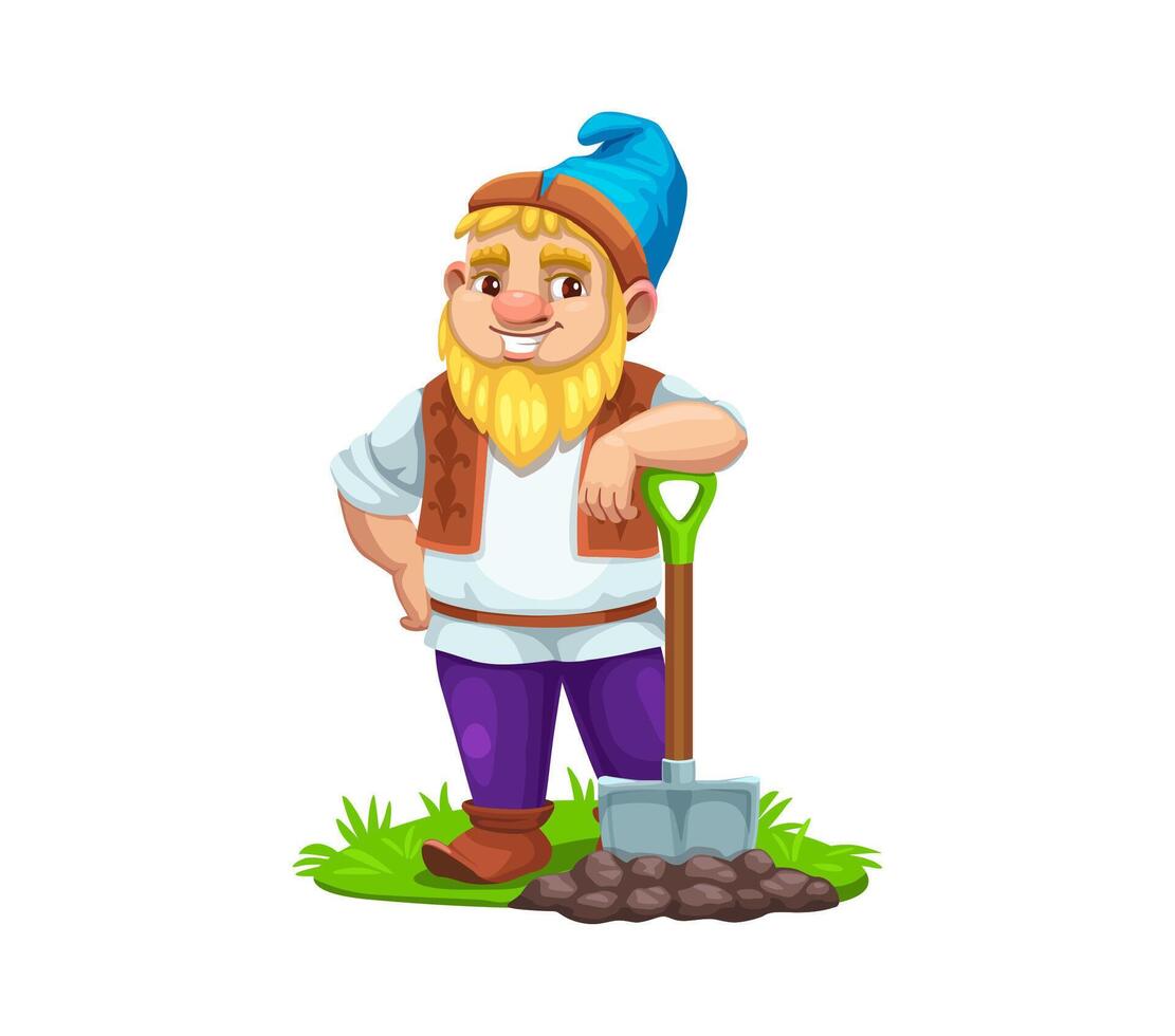 Cartoon gnome dwarf character plants a garden vector