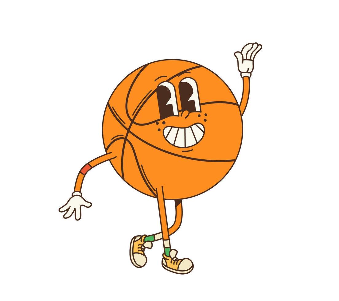 Retro, groovy basketball character in sneakers vector