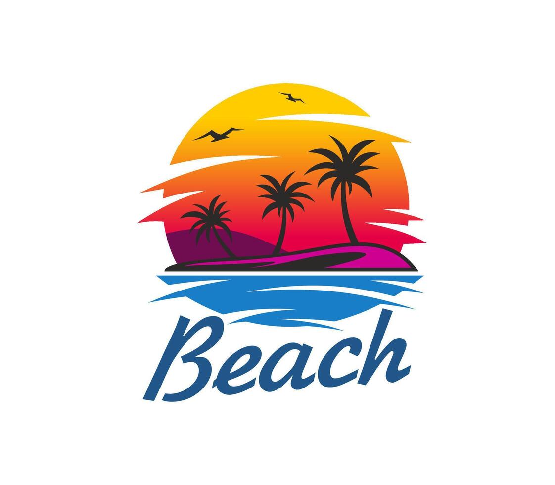 Summer tropical island beach, palm trees, seagulls vector