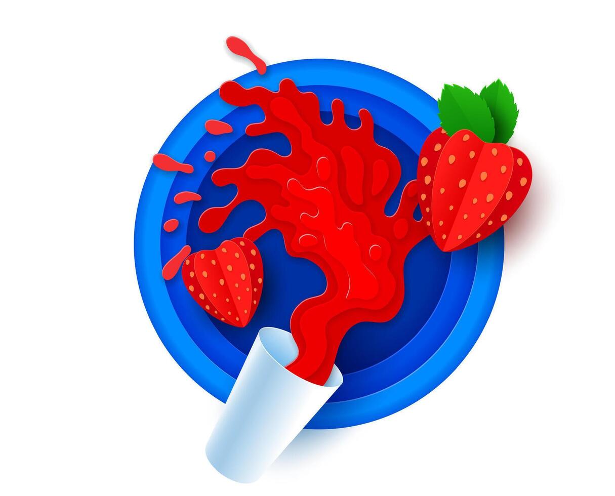 Paper cut strawberry juice splash explosion vector