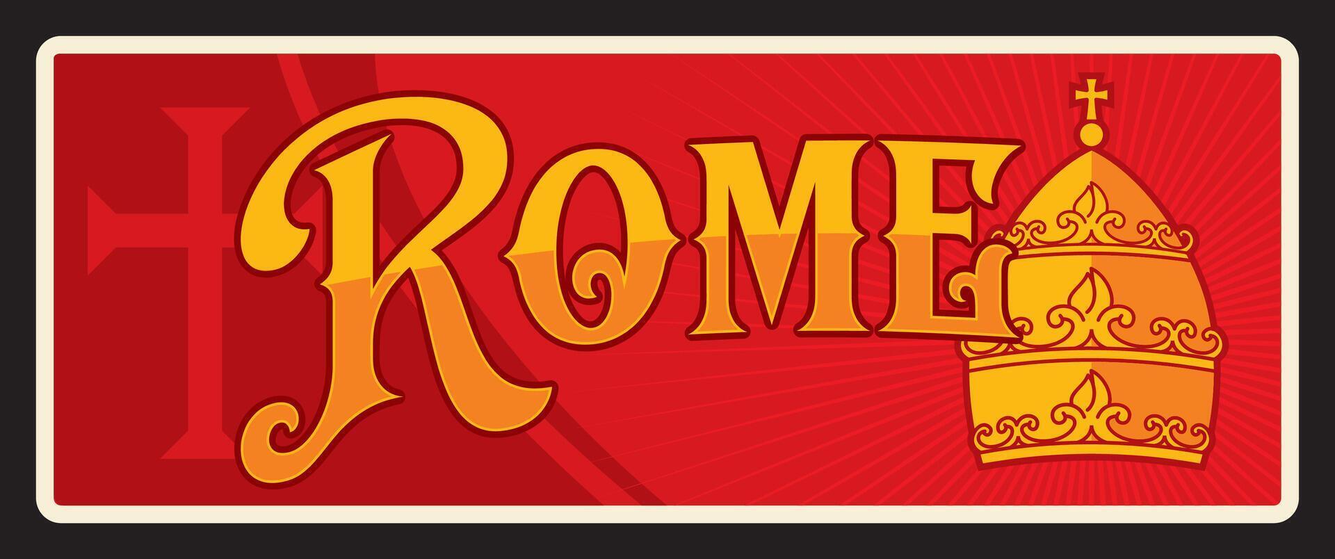 Italian Rome city travel plate golden papal tiara vector