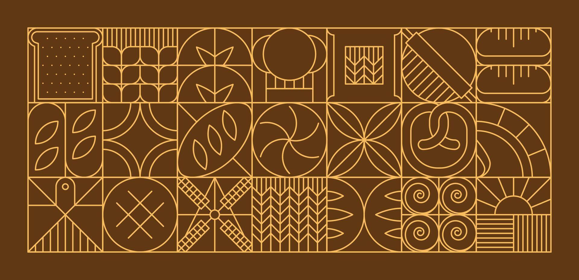 Bread and bakery modern geometric pattern, tile vector