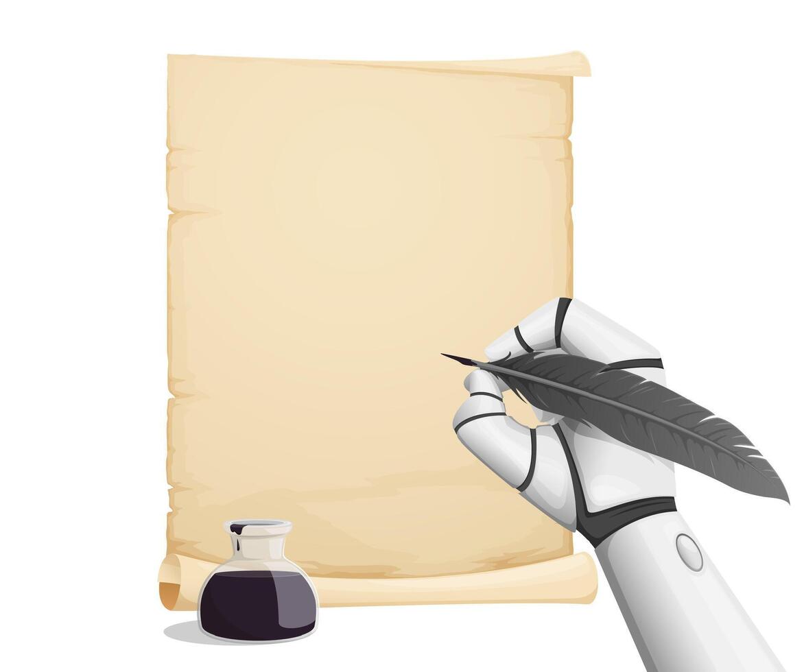 Robot writes, machine learning, digital technology vector