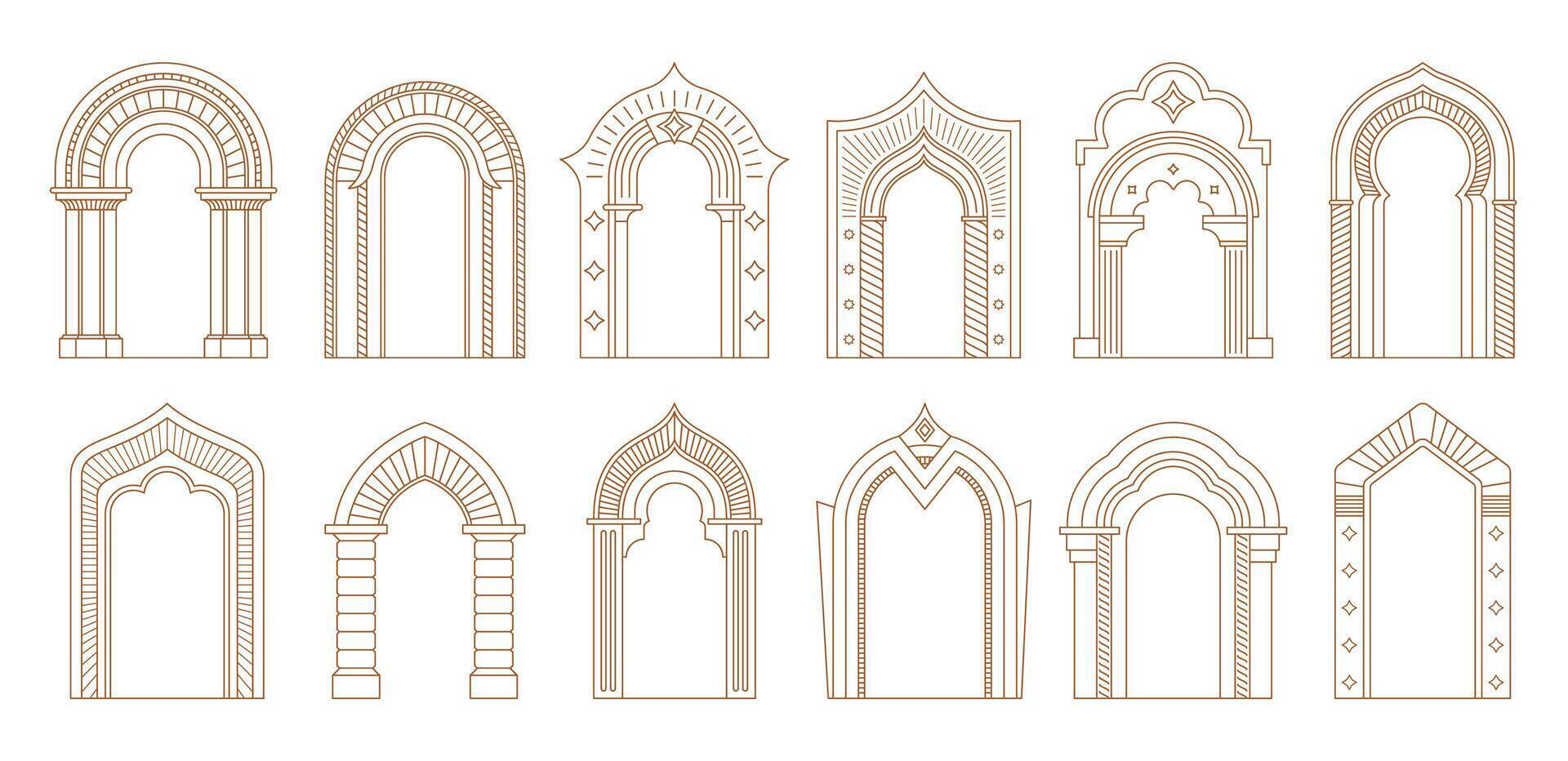 Arch door frames and entrance doorways or gateway vector