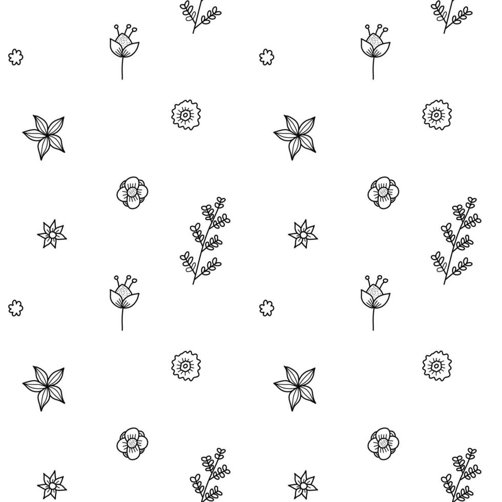 Organic Wildflower Doodle Black White Pattern vector