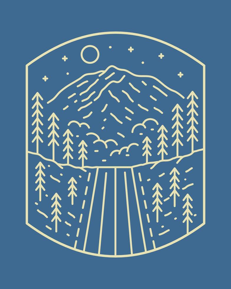 Highway to Mt Rainier national Park in mono line design for badge, t shirt, sticker, etc vector