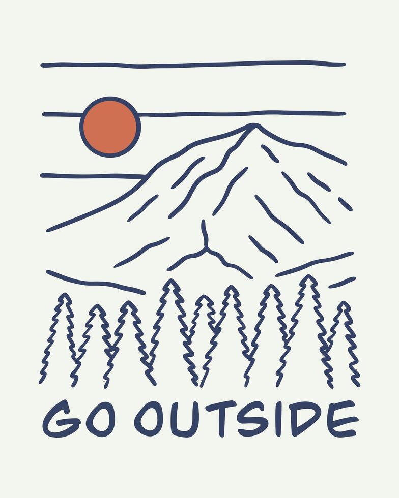 Go outside nature mountain vibes mono line t shirt patch sticker outdoor art vector