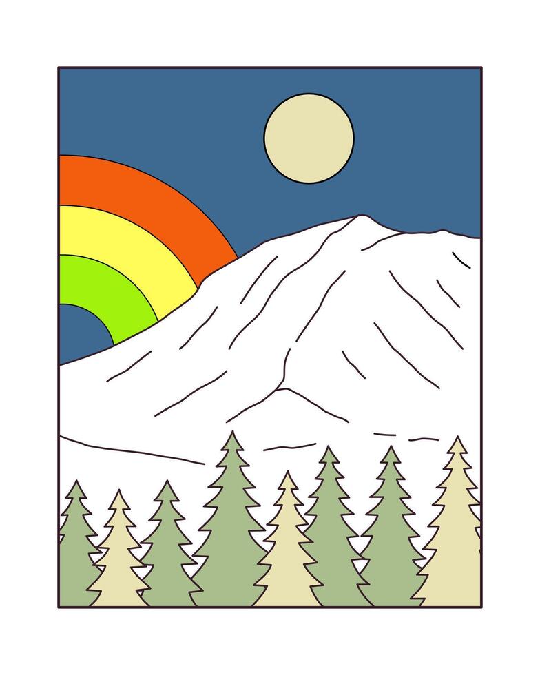 The rainbow in Mt Rainier national Park in mono line flat design vector