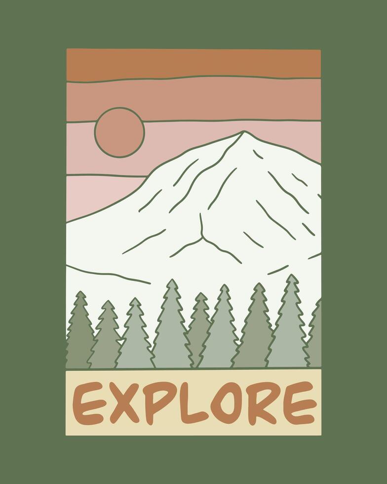 Explore nature mountain vibes mono line t shirt patch sticker outdoor art vector