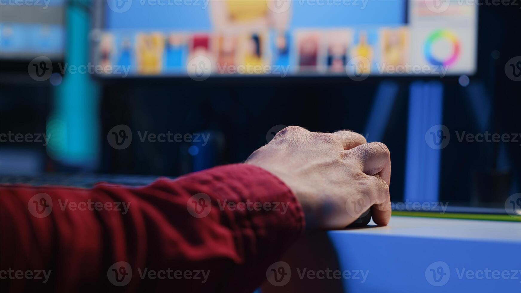Photographer using advanced photo editing software, close up shot on monitor. Photo editor utilizing specialized photographs retouching application to make adjustments, zoom in on computer screen