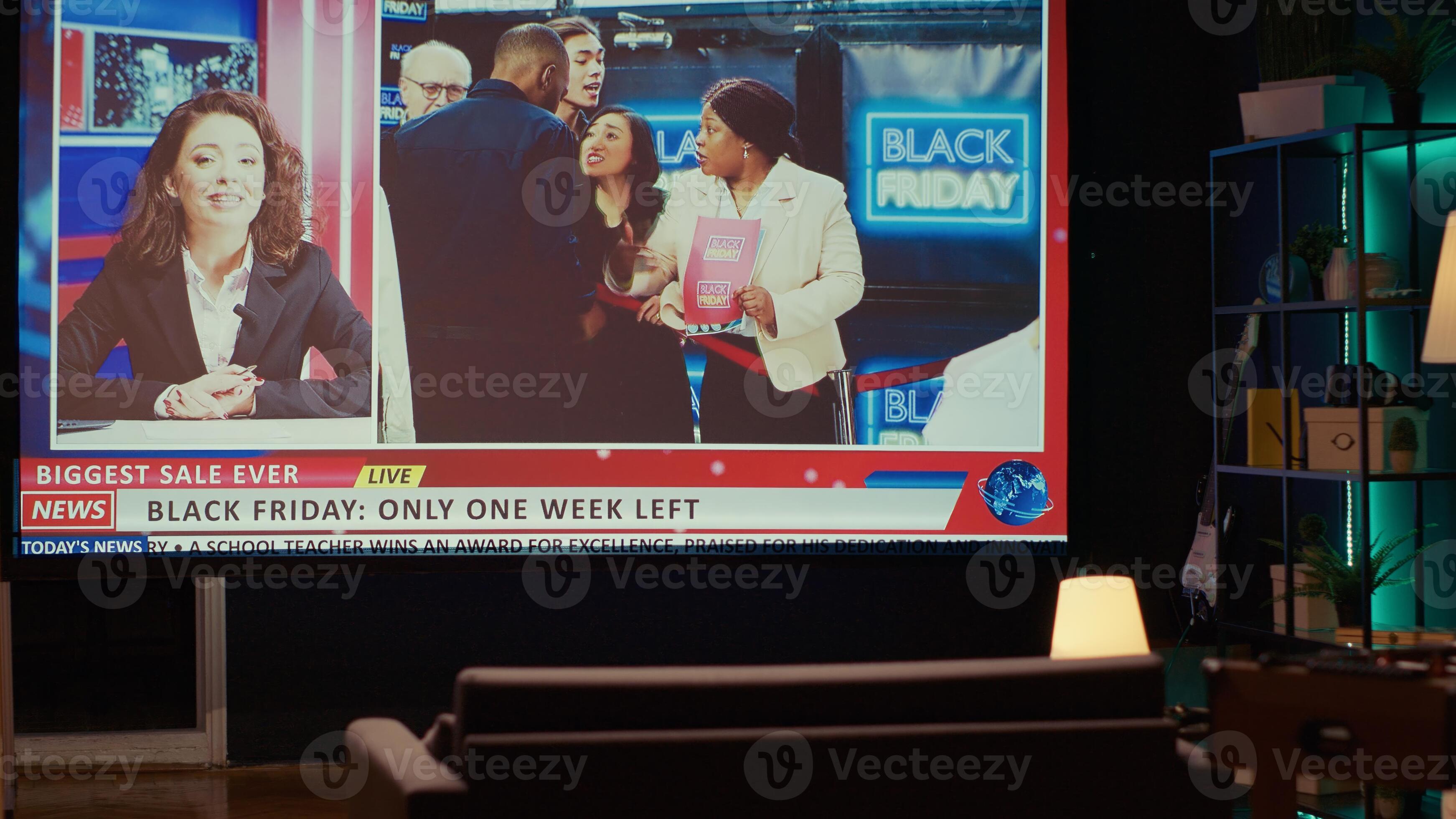 Empty apartment built as home theatre with ultrawide smart TV showing