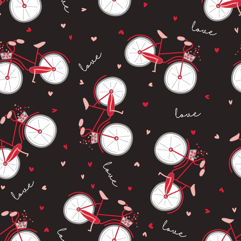 bicycle and heart textile pattern vector