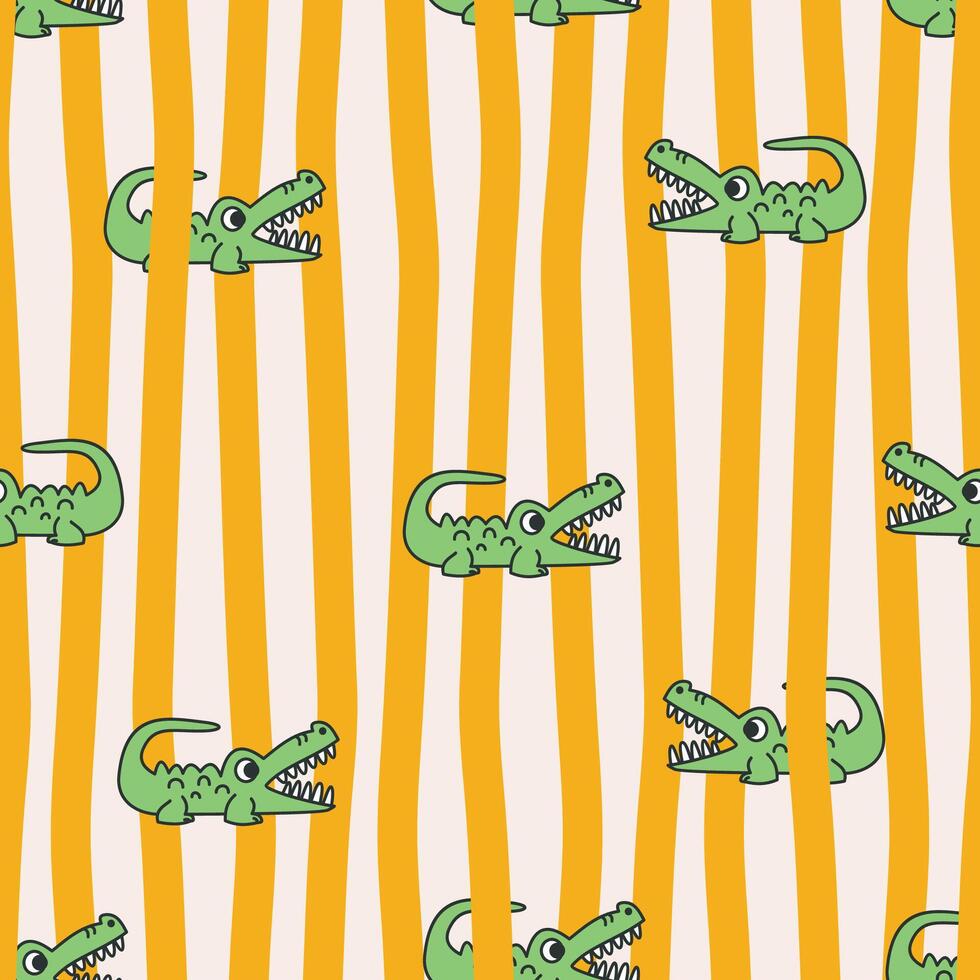 cute crocodile kids cartoon pattern vector