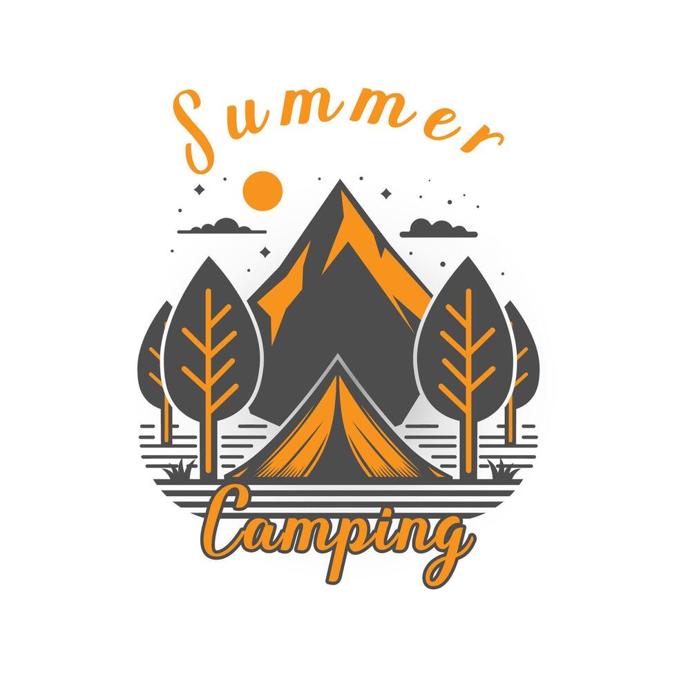 Camping in mountain. Adventure summer camping illustration. vector
