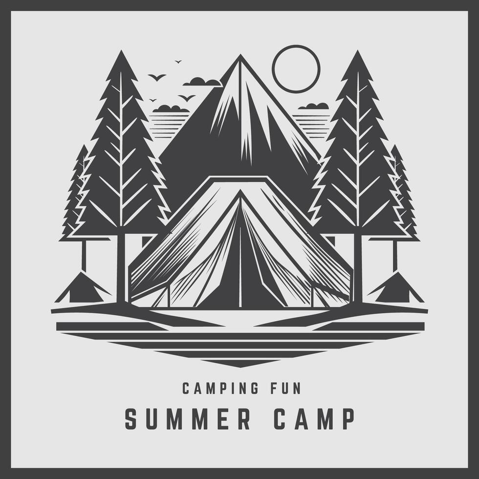 Camping in mountain. Adventure summer camping illustration. vector