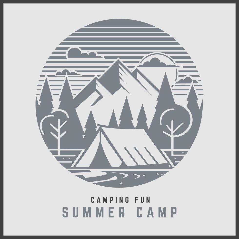 Camping in mountain. Adventure summer camping illustration. vector