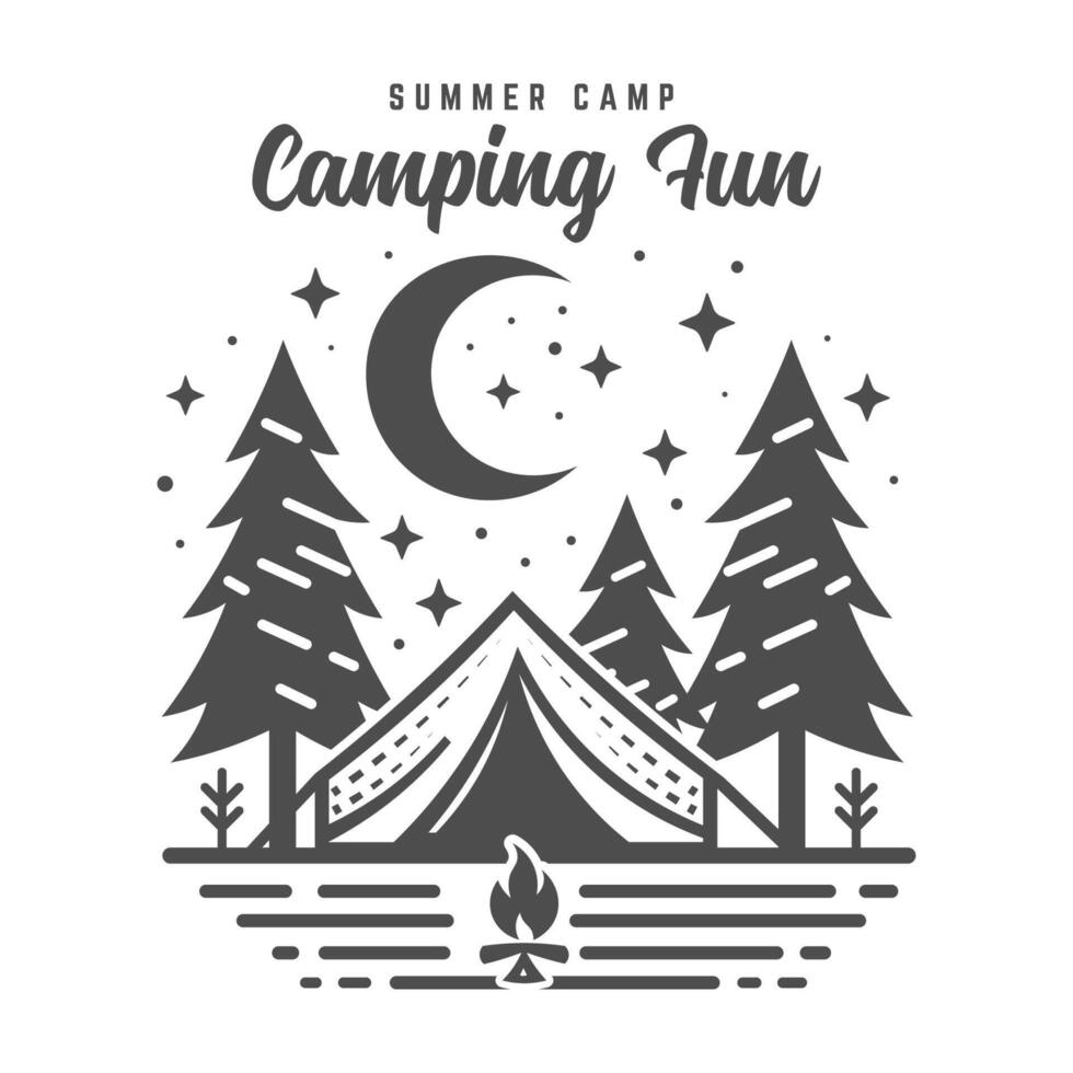 Camping in mountain. Adventure summer camping illustration. vector
