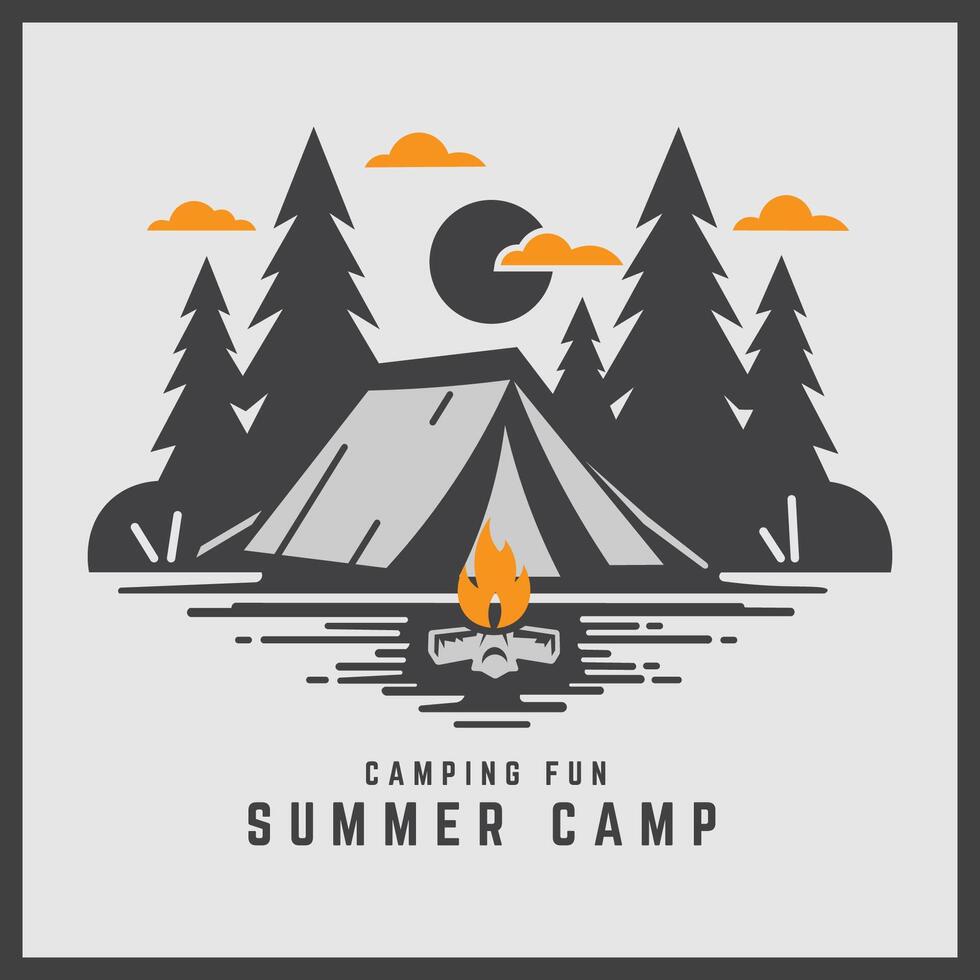 Camping in mountain. Adventure summer camping illustration. vector