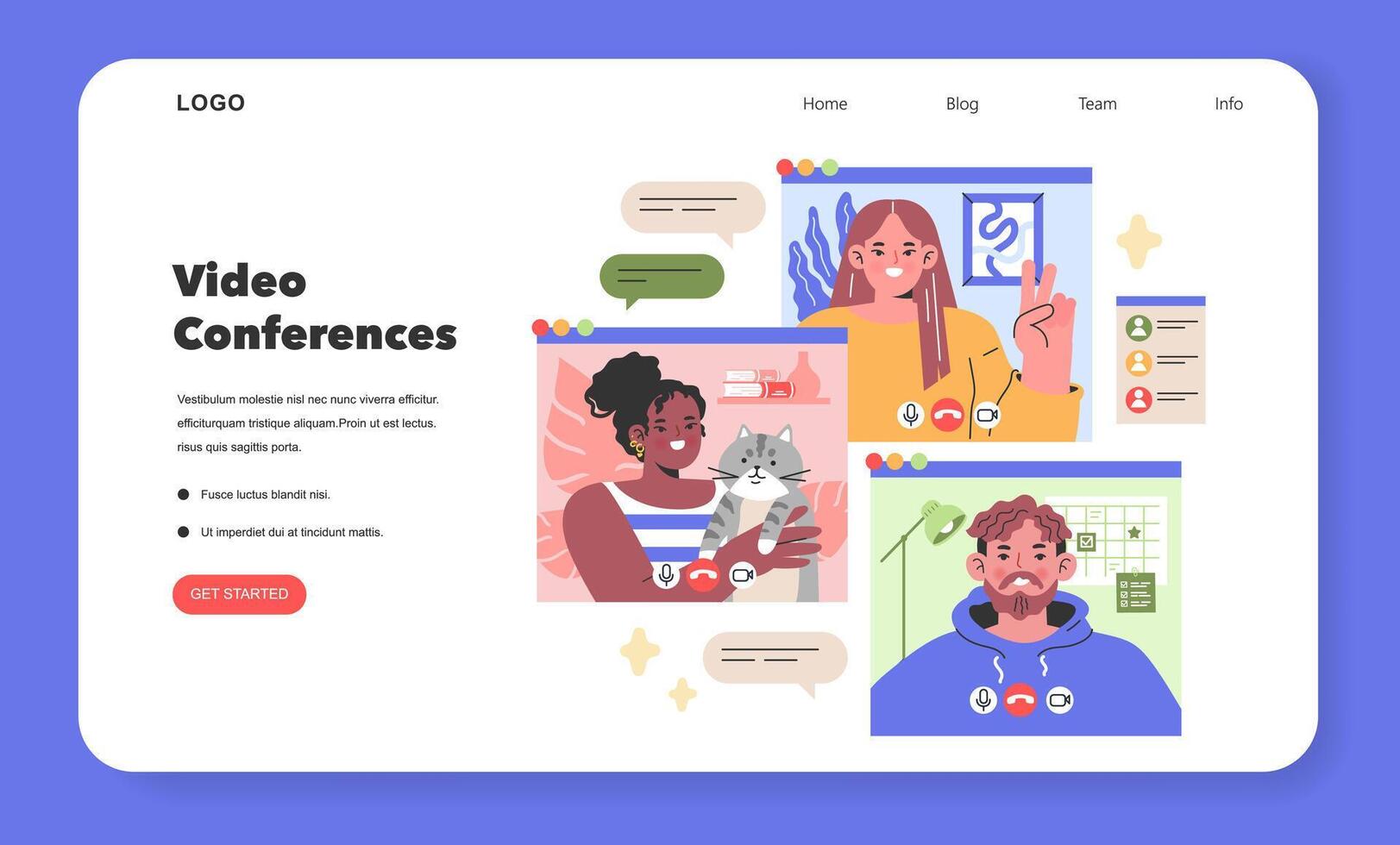 Conferences illustration Colleagues connect in a virtual space, sharing a moment of work and companionship with their pets, enhancing the home office experience illustration vector