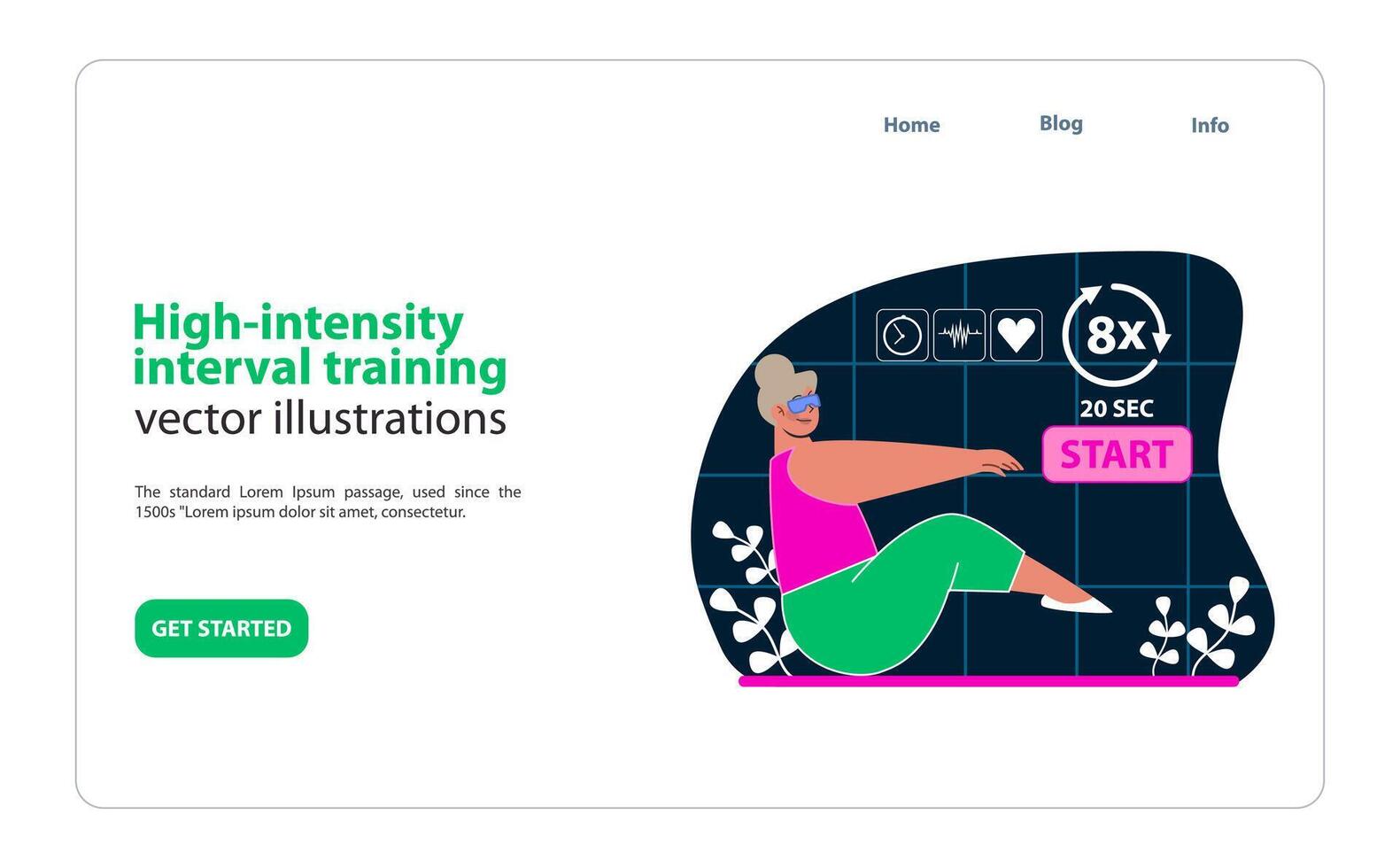 High-intensity interval training in VR. Engage in pulse-racing workouts with virtual guidance. vector