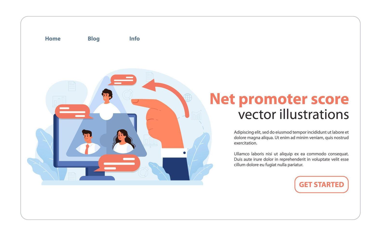 Analyzing Net Promoter Score online, evaluating customer loyalty. vector