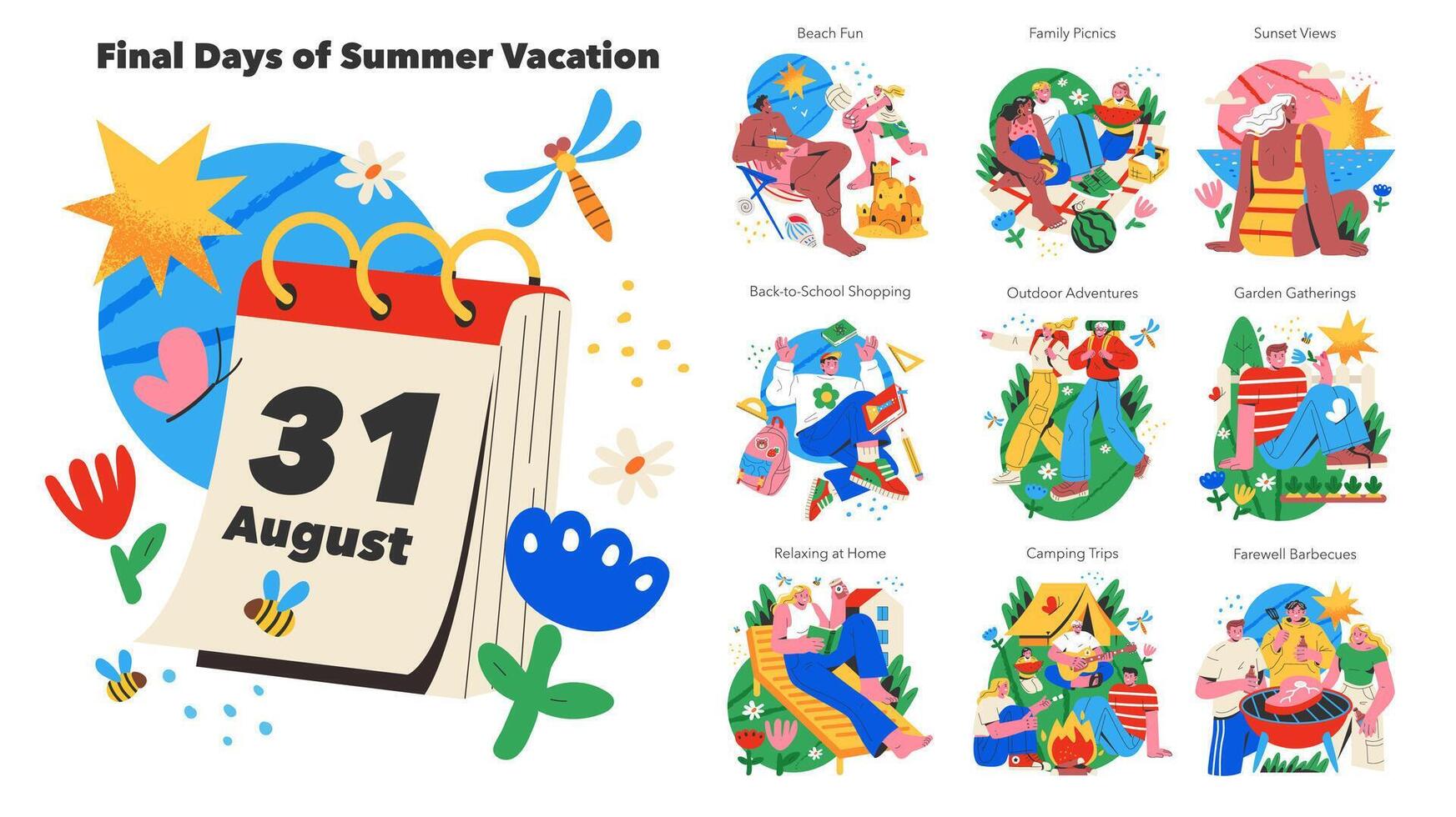 Final Days Summer Vacation. Flat Illustration vector
