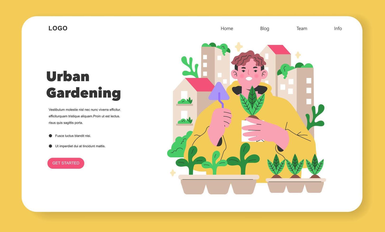 Maker Culture concept A gardener nurtures city greenery, harmonizing urban life with nature through urban gardening Flourishing foliage against a cityscape illustration vector