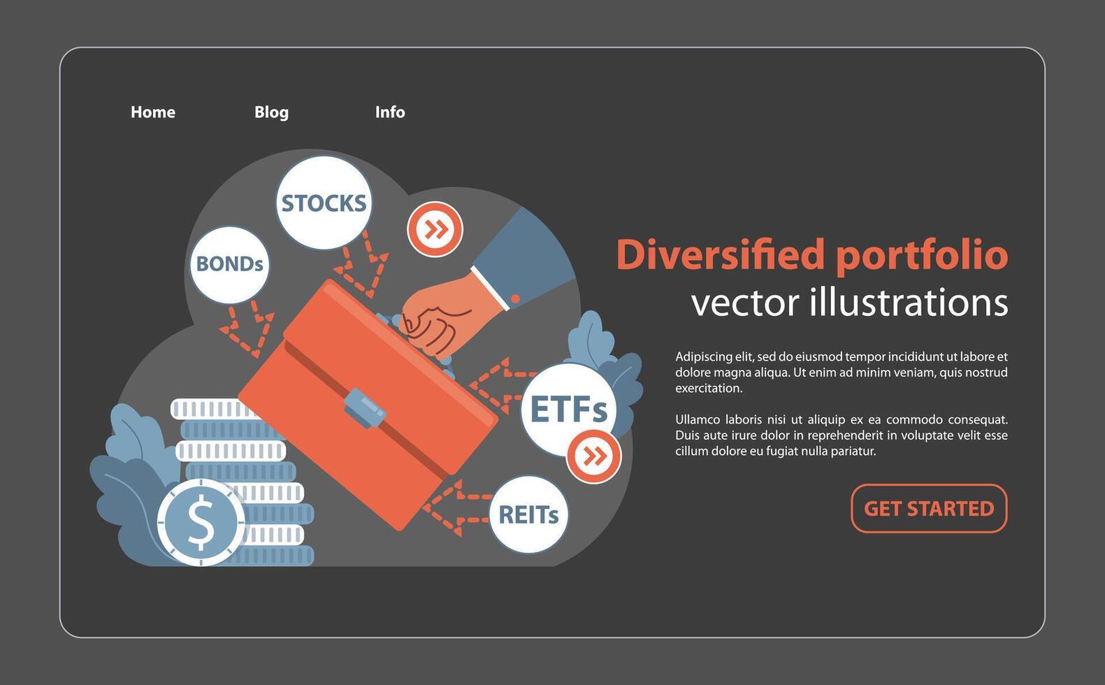 Hand curates a diverse investment mix. Flat illustration vector