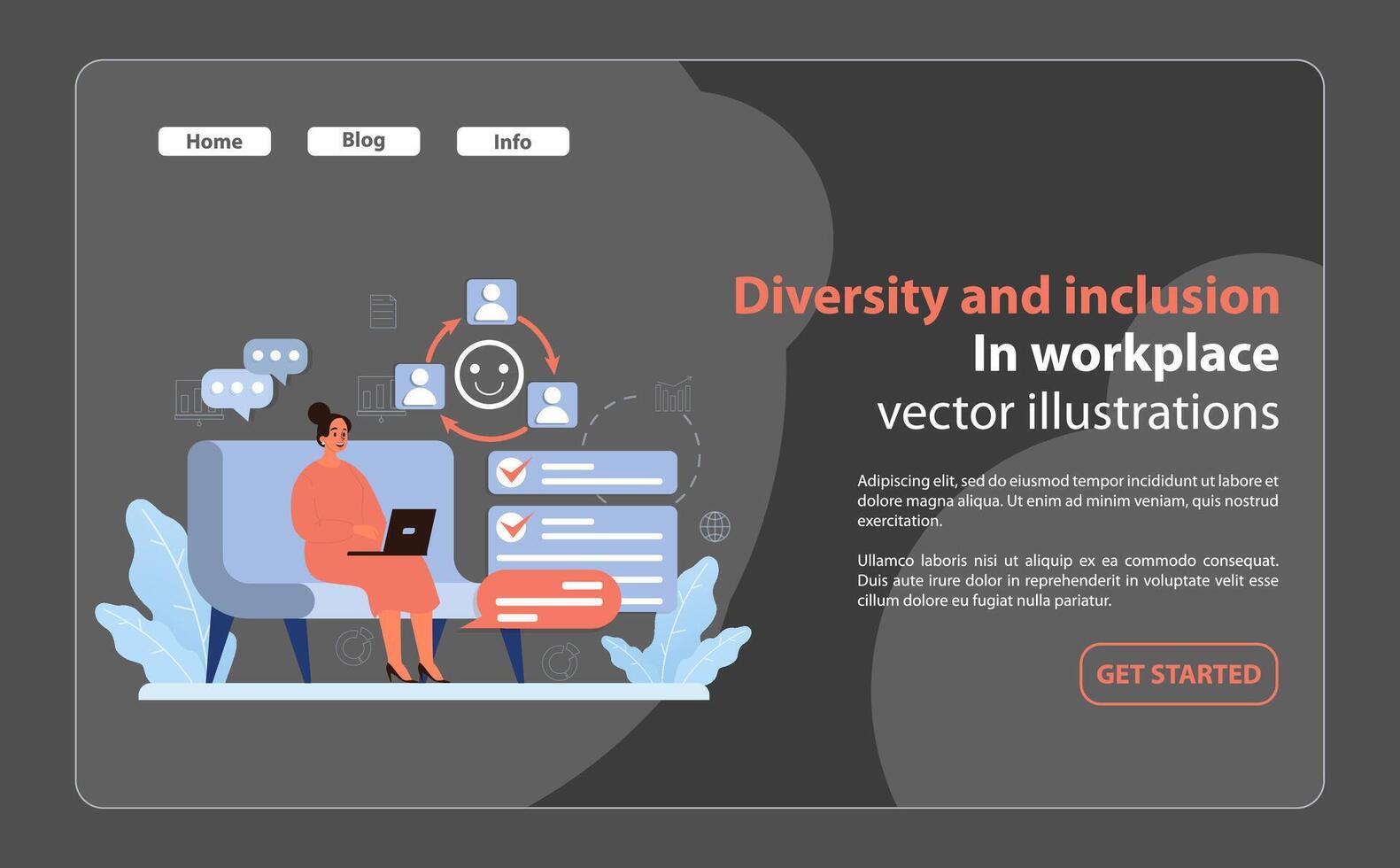 Modern virtual workspace dynamics. Flat illustration vector