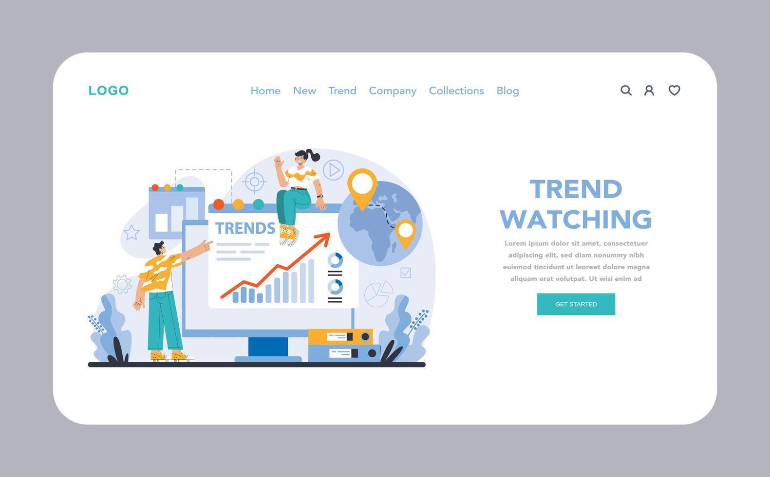Trend watching web or landing. Specialist tracking new business vector