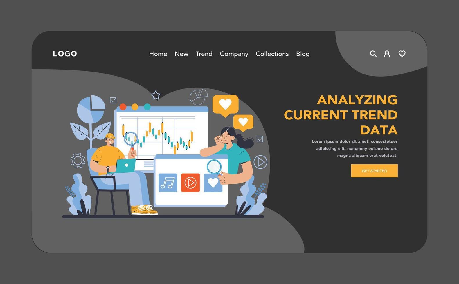 Trend watching dark or night mode web or landing. Specialist tracking vector