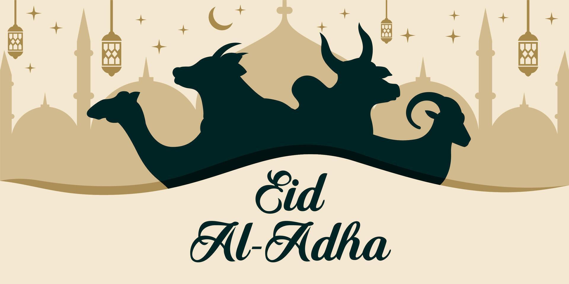 Eid al-Adha holiday background with colors and illustration objects that are typical of the celebration vector