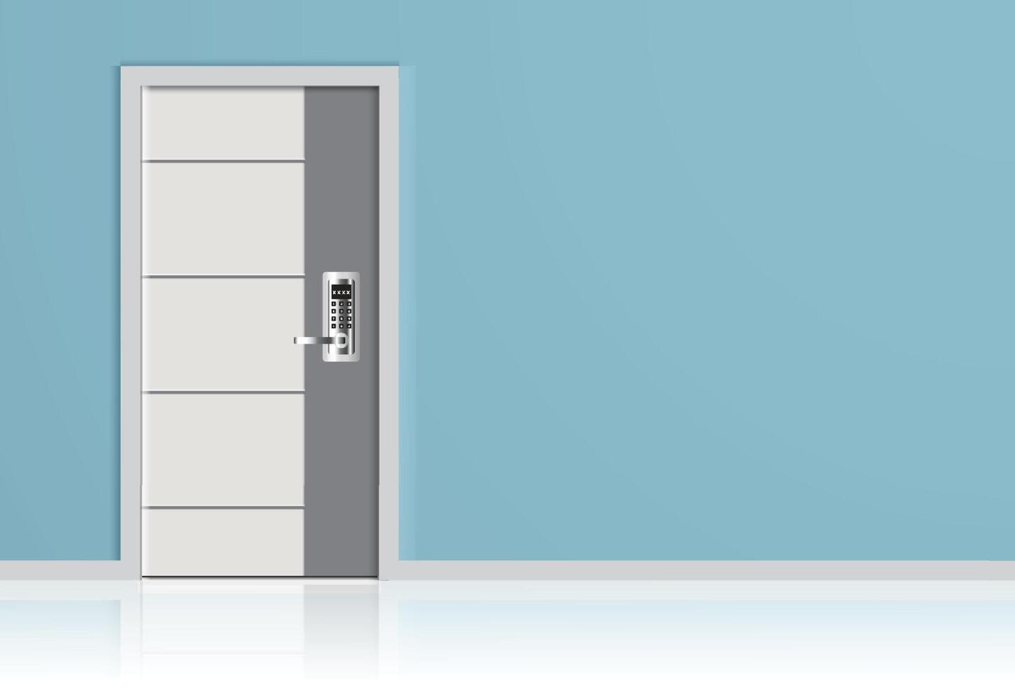 Interior decoration Gray and white door on a blue wall. digital door lock. design. vector