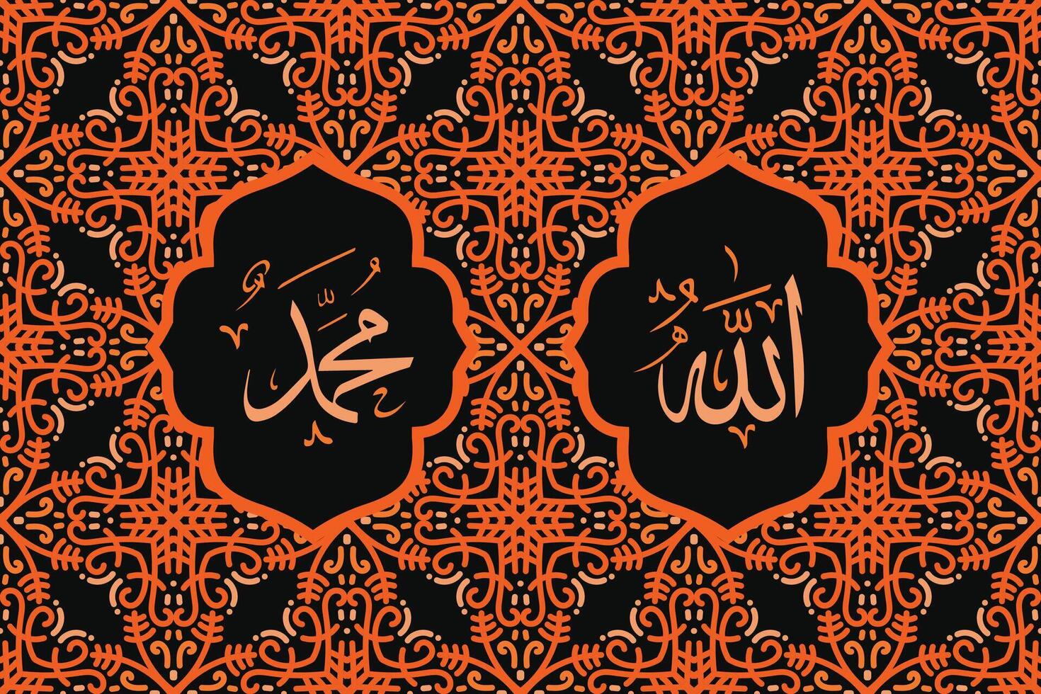 Allah muhammad Name of Allah muhammad, Allah muhammad Arabic islamic calligraphy art, with traditional frame and vintage color vector