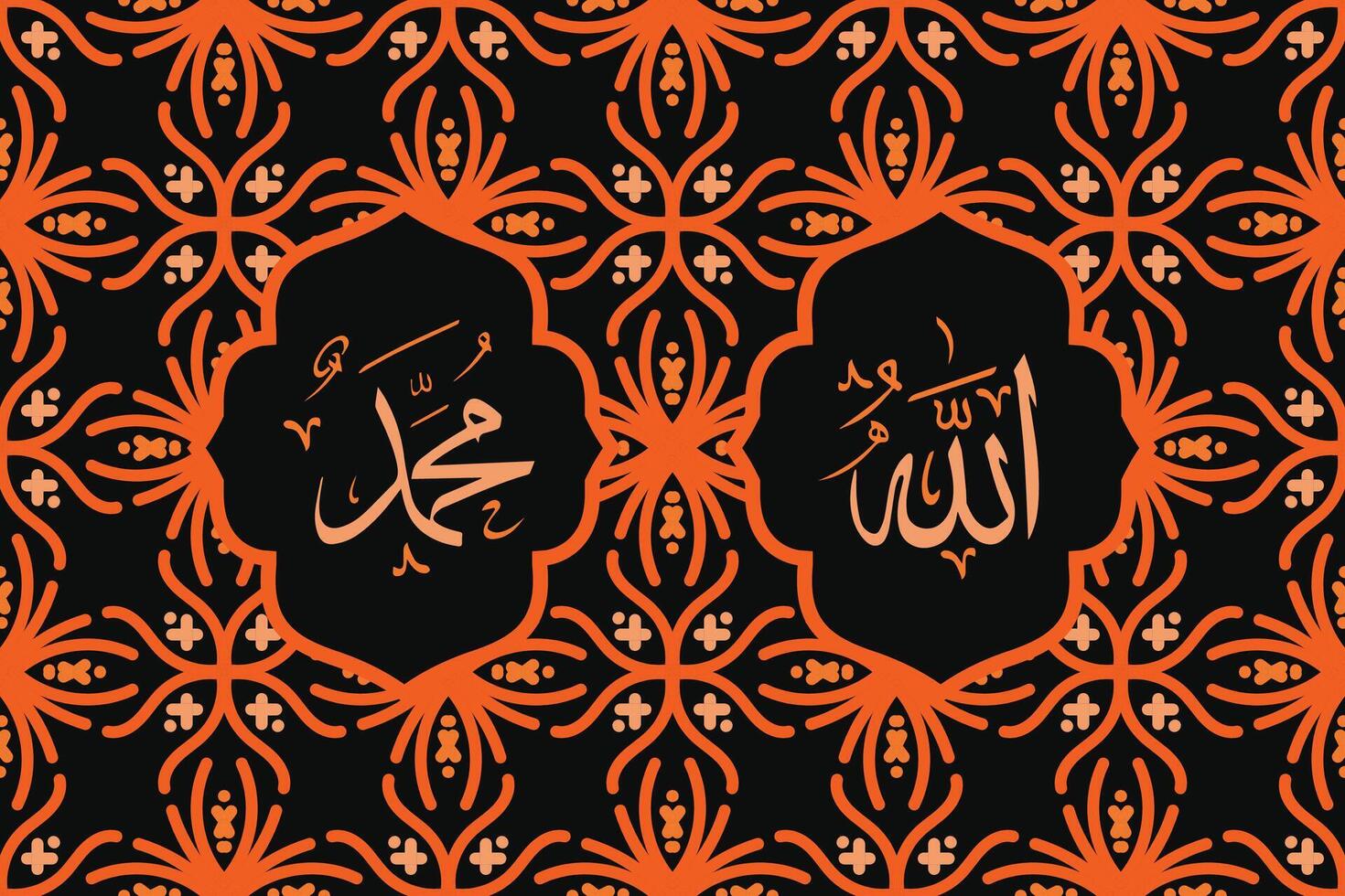 Allah muhammad Name of Allah muhammad, Allah muhammad Arabic islamic calligraphy art, with traditional frame and vintage color vector