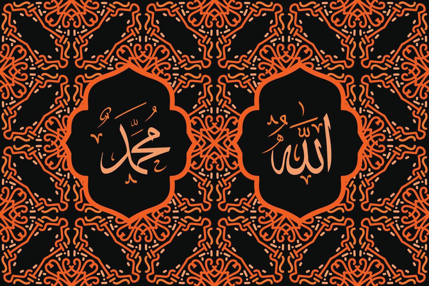 Allah muhammad Name of Allah muhammad, Allah muhammad Arabic islamic calligraphy art, with traditional frame and vintage color vector