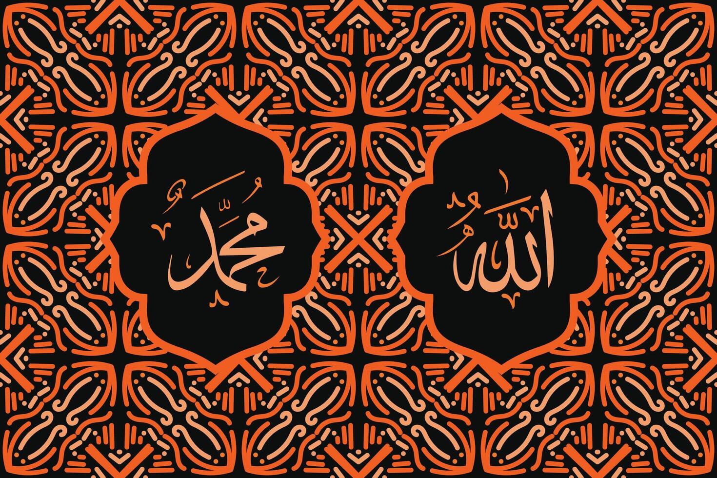 Allah muhammad Name of Allah muhammad, Allah muhammad Arabic islamic calligraphy art, with traditional frame and vintage color vector