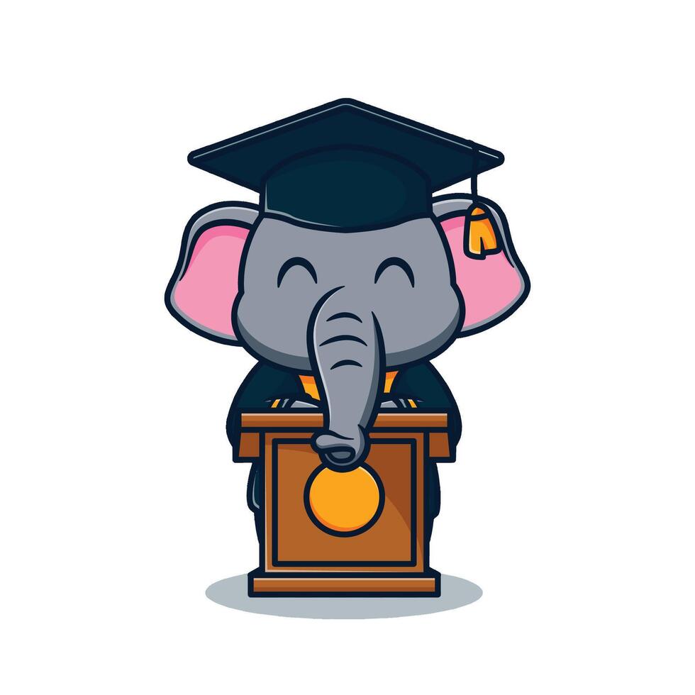 cartoon illustration design of cute and kawaii elephant graduation and speeches vector