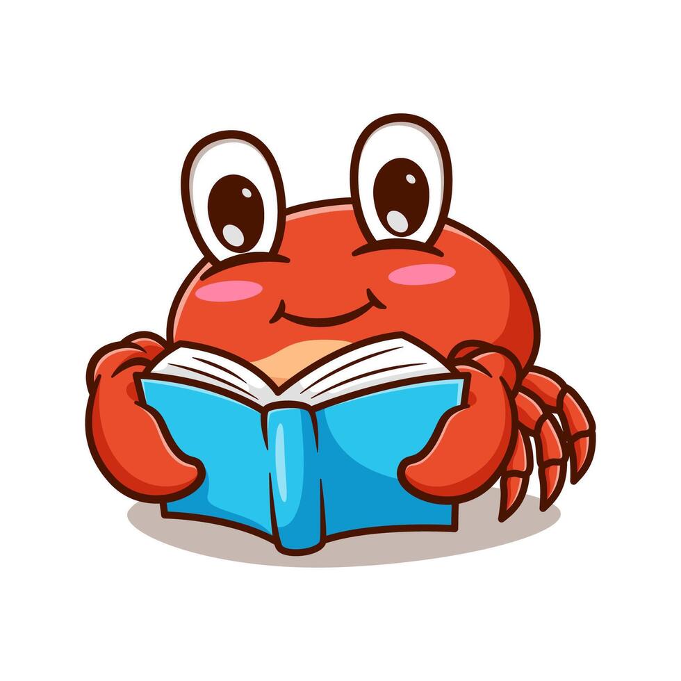 Illustration design of a cute and kawaii cartoon crab reading a book vector