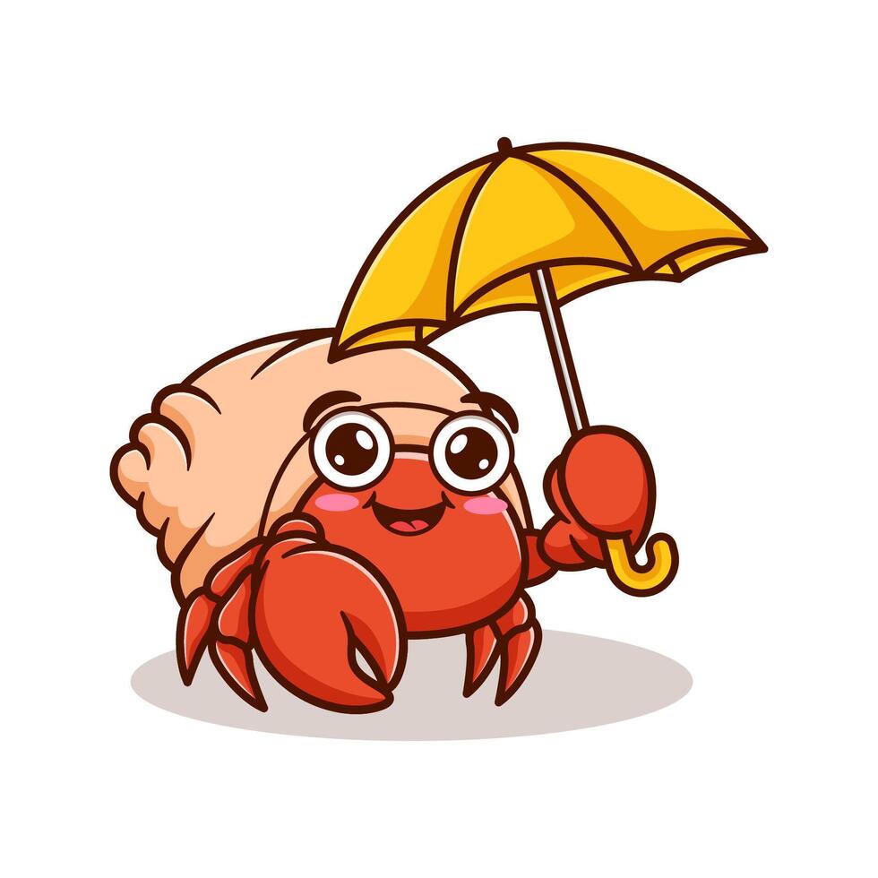 cute and kawaii hermit crab cartoon illustration design using umbrella vector
