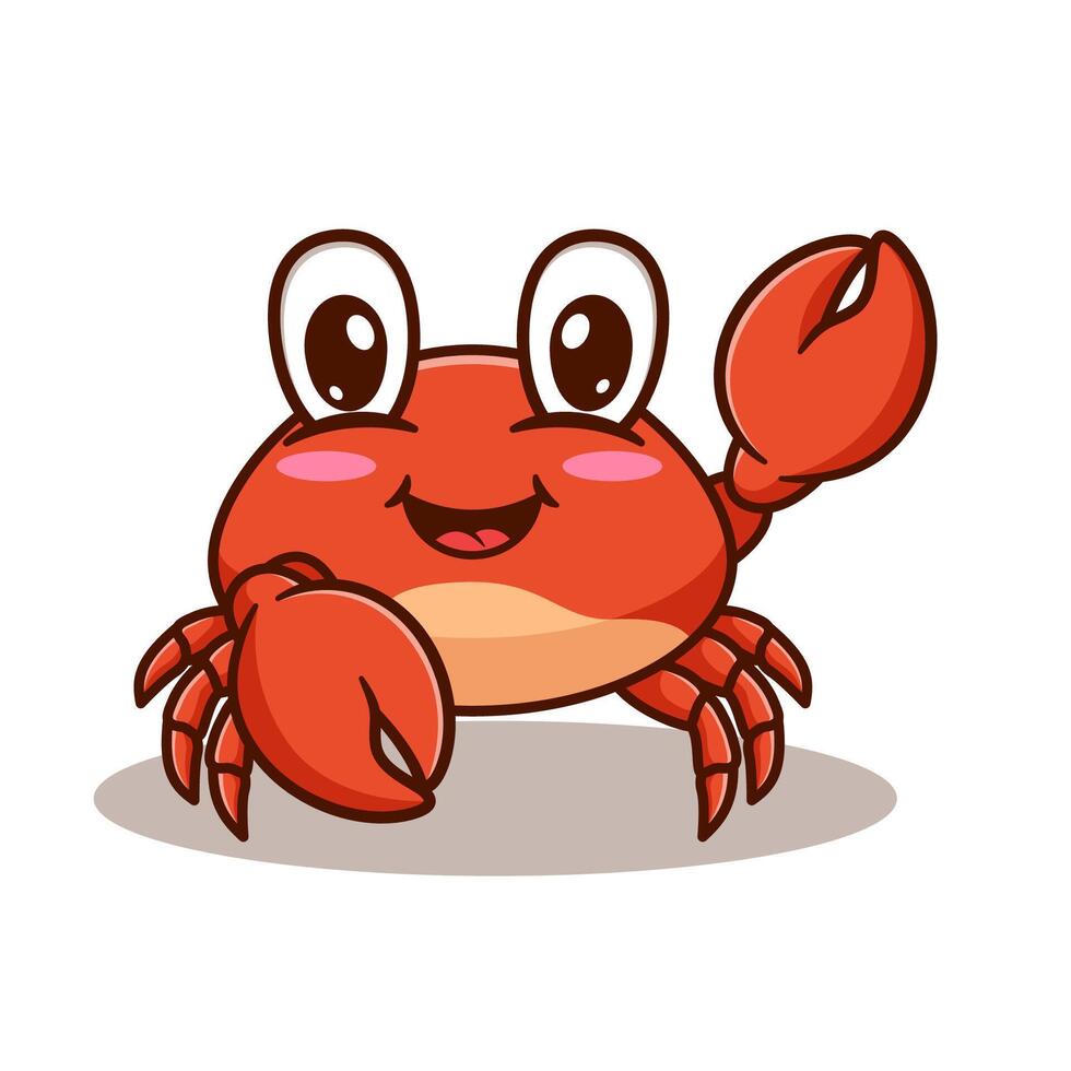 cartoon illustration design of a cute and kawaii crab saying hello vector