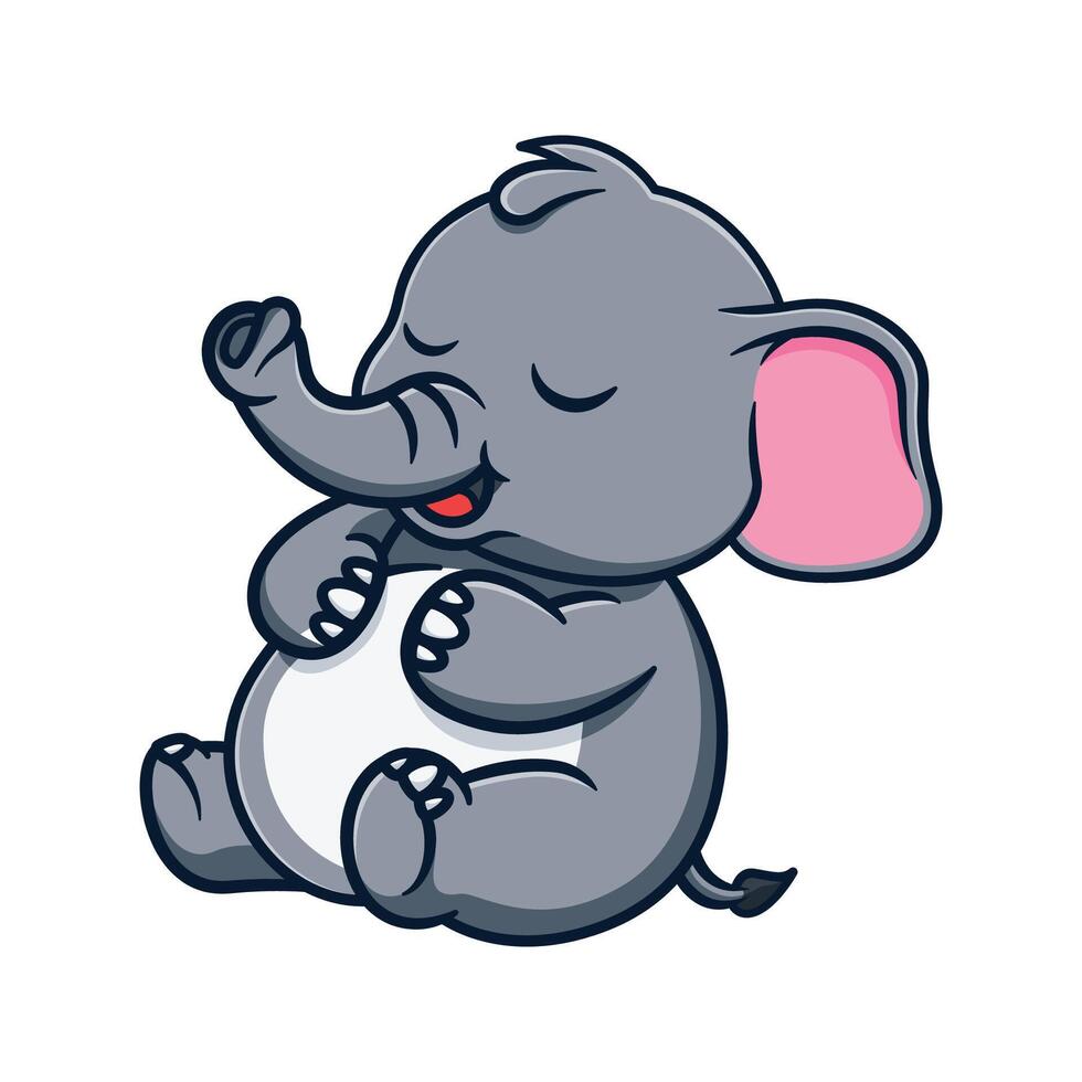 cartoon illustration design of a cute and kawaii elephant falling asleep from overeating vector