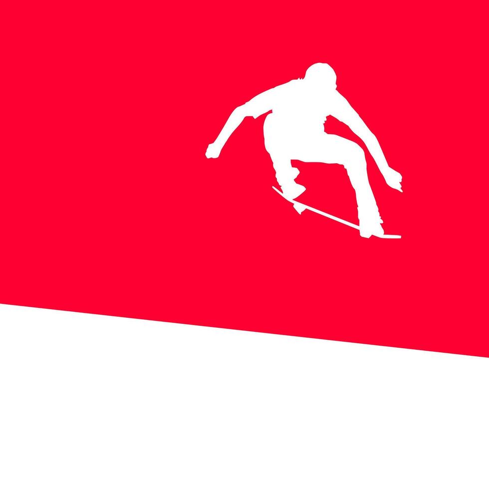 High details of skate board silhouette. Sport silhouettes. Fit for element design, background, banner, backdrop, cover, logotype. Isolated on red background. Eps 10 vector