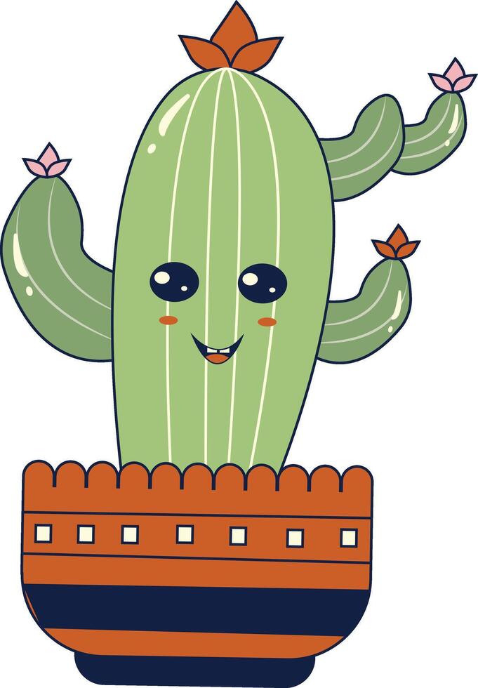 Kawaii Expression Potted Cactus. in Cute Cartoon Design and Shapes. Isolated Illustration. vector