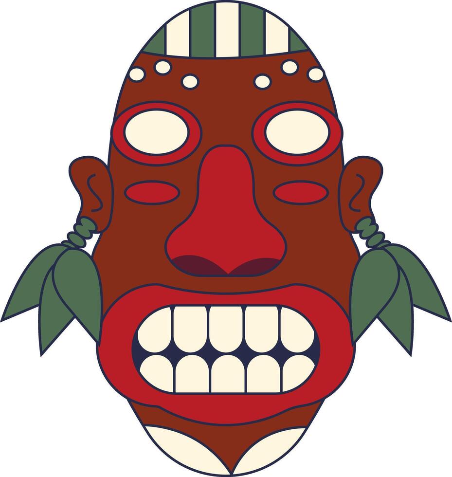 Tiki God Mask Cartoon in Flat Design Style Isolated on White Background. vector